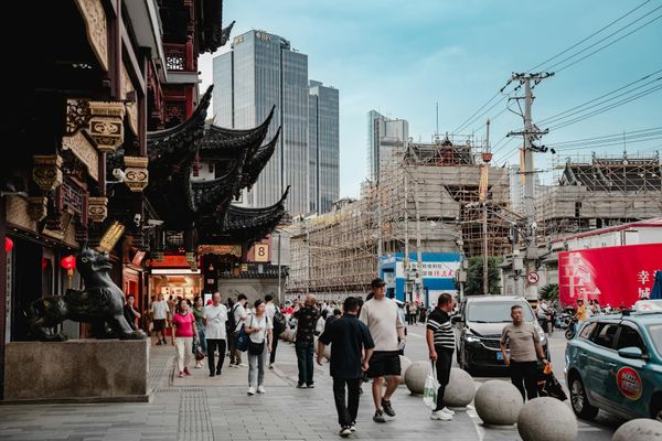 Modern skyscrapers contrasting with traditional markets in Kuala Lumpur